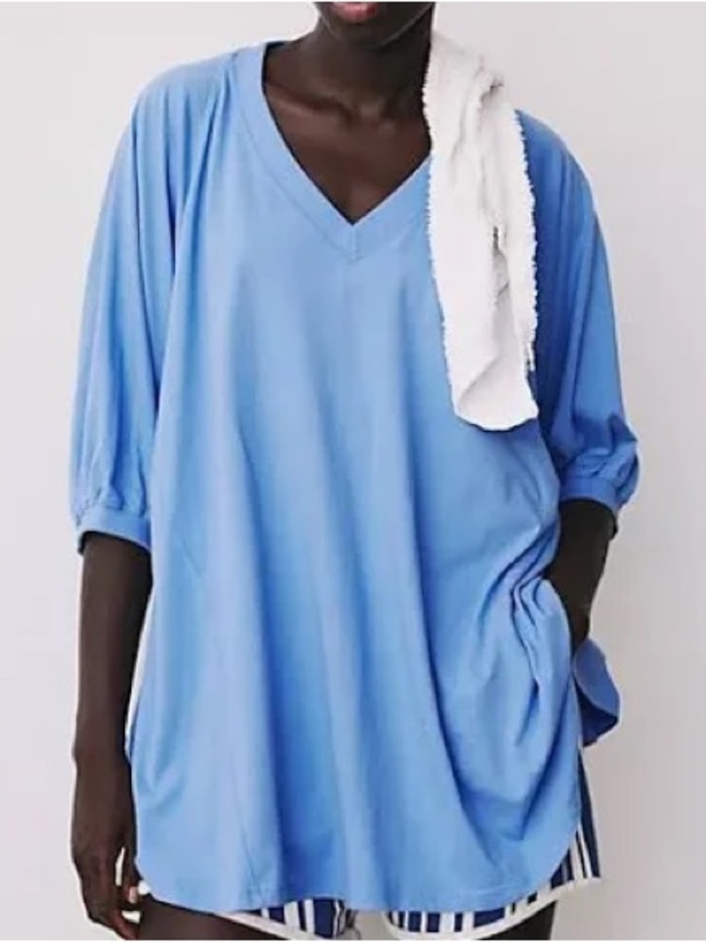 Free People Movement Blue Oversized V-Neck Tunic Top Balloon Sleeve Medium